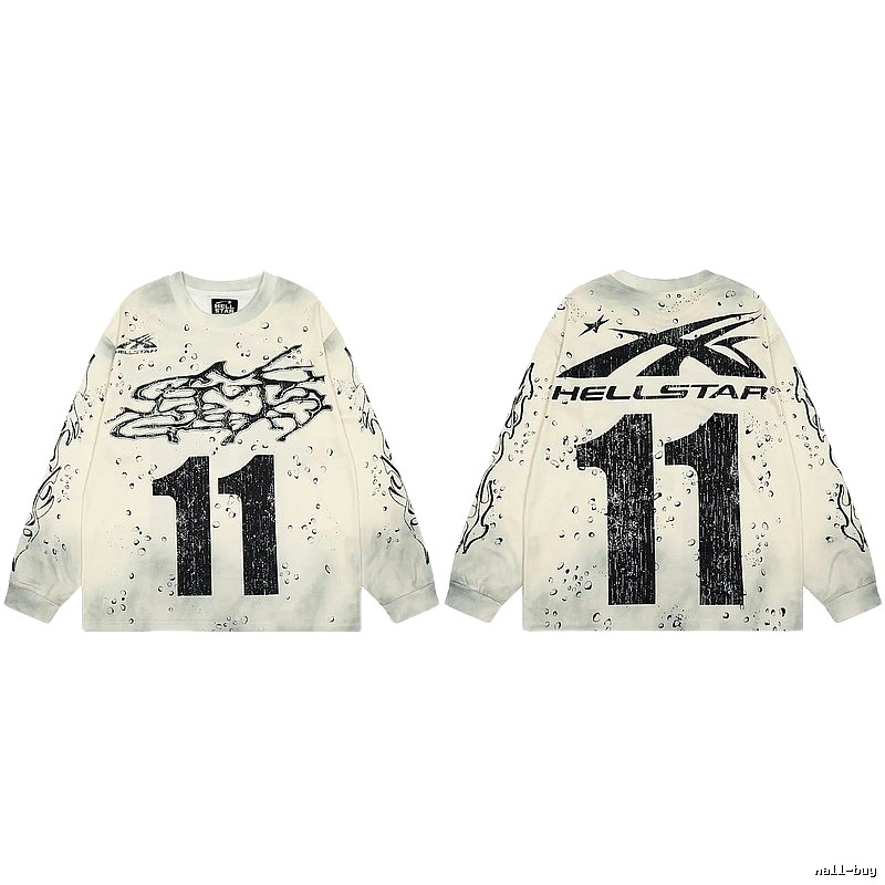 Hellstar No.11 Distressed Street Style Off-white Long Sleeve T-shirt