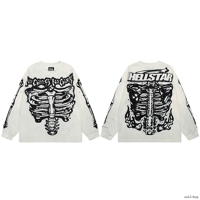 Hellstar Skull Print Dark Style Off-white Long Sleeve T-Shirt