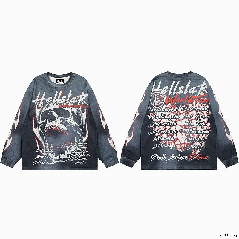 Hellstar Tour Skull Street Style Black & Gray Long Sleeve Shirt