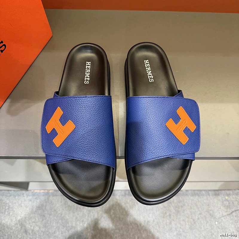 Hermès H-buckle Light Luxury Style Blue Slide Sandals