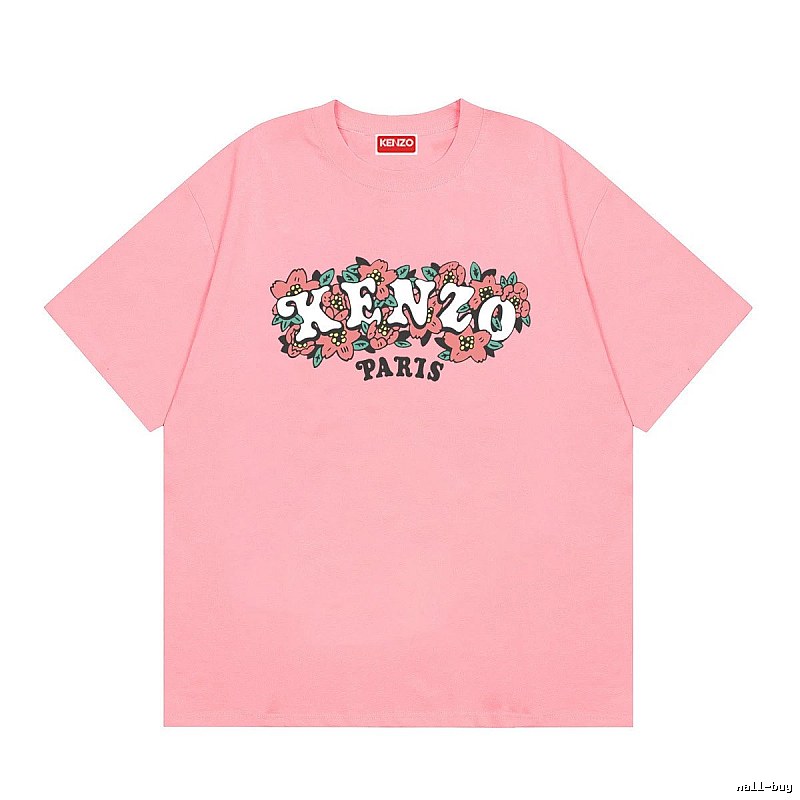 KENZO Trendy Pink Floral Print Short Sleeve T-shirt