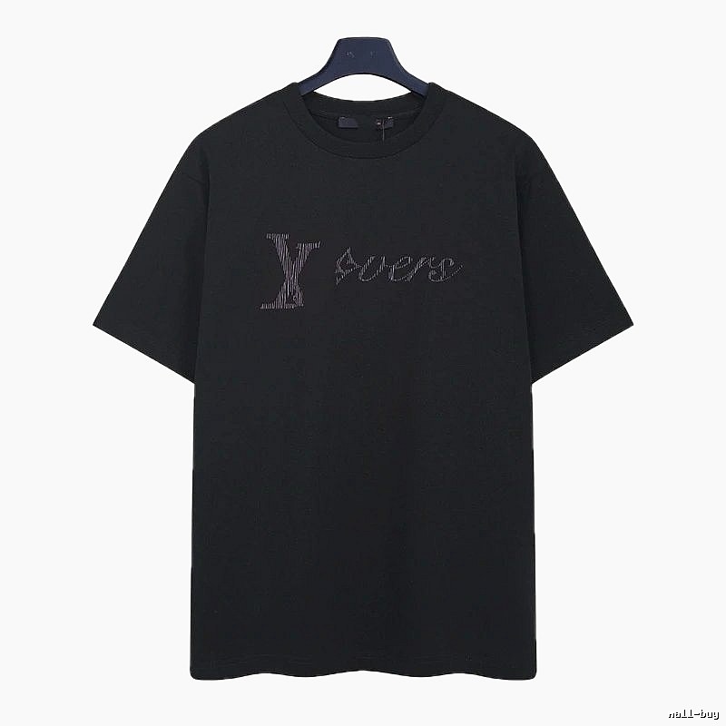 Louis Vuitton Trendy Black T-Shirt with Letter Embroidery