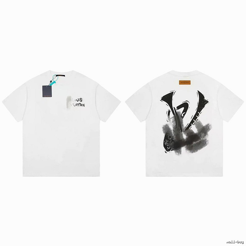 Louis Vuitton Trendy White Short-sleeve T-shirt with Ink Wash Print