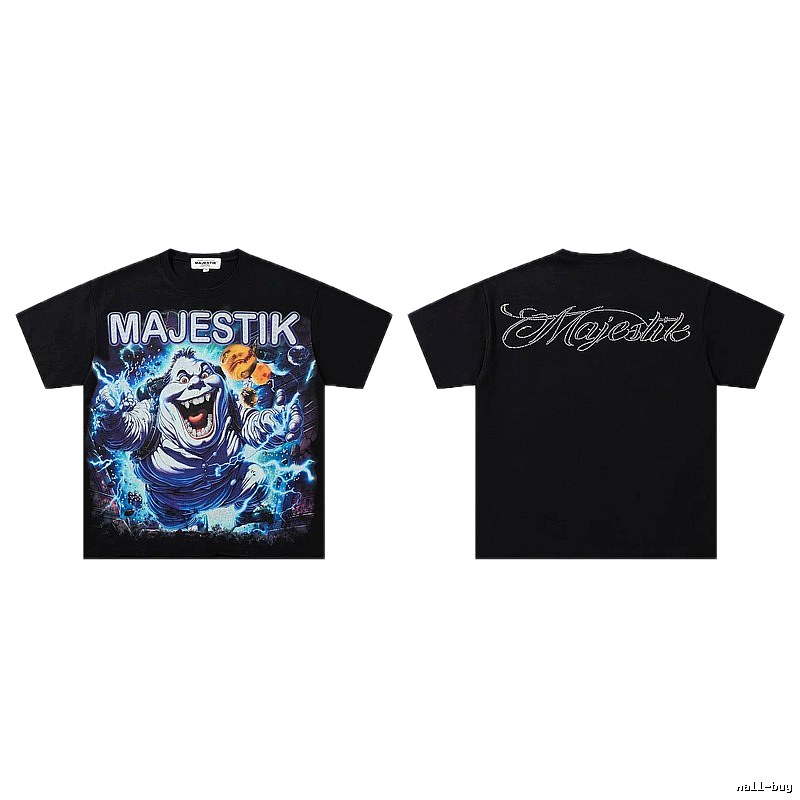 MAJESTIK Ghost Print Street Style Black T-Shirt