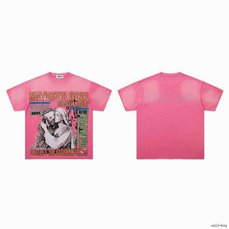 MAJESTIKSOUL Vintage Print Pink Short-sleeve T-shirt