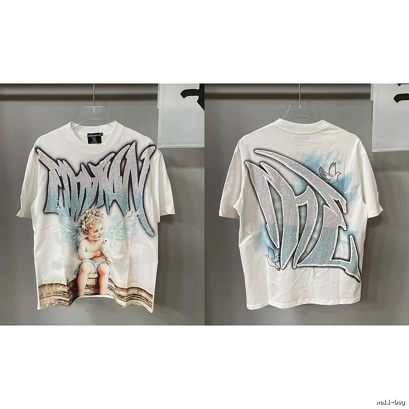Mixed Emotion Angel Rhinestone Street-style White T-Shirt