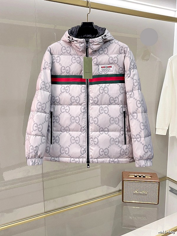 Monogram Stripe Monogram Puffer Jacket with Gucci Branding