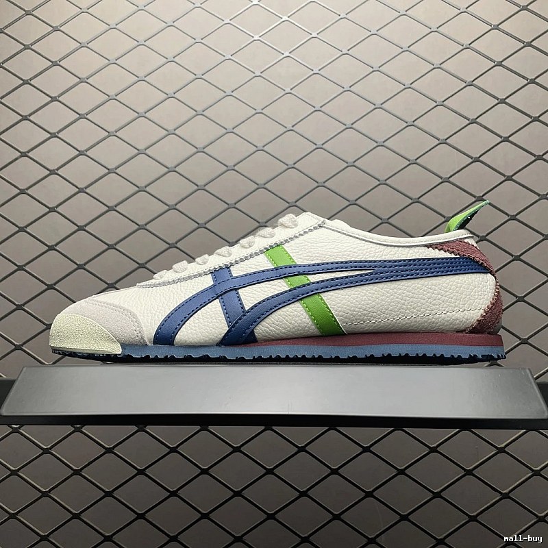 Onitsuka Tiger Cream, Navy and Green Low-Top Sneakers with Retro Court Shape