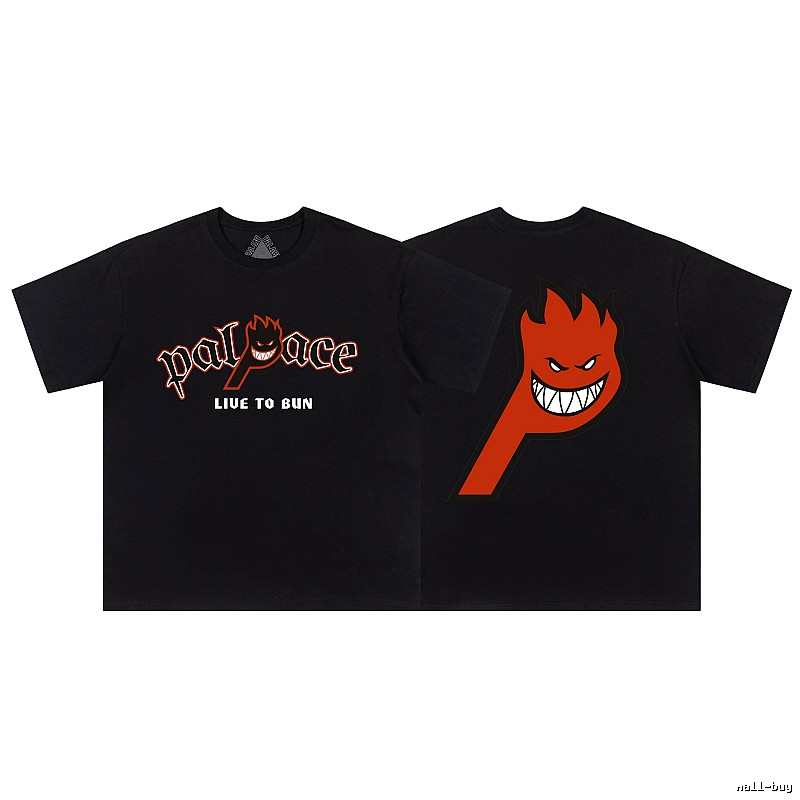 Palace Flame Print Street Style Black Short-sleeve T-shirt