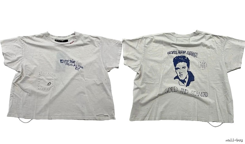 Paly Hollywood Elvis Vintage Distressed White T-Shirt
