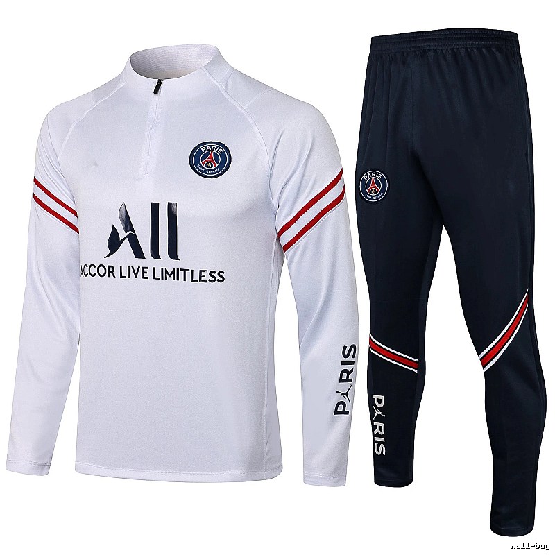 Paris Saint-Germain 2021-22 White Training Tracksuit Set Relaxed Styling