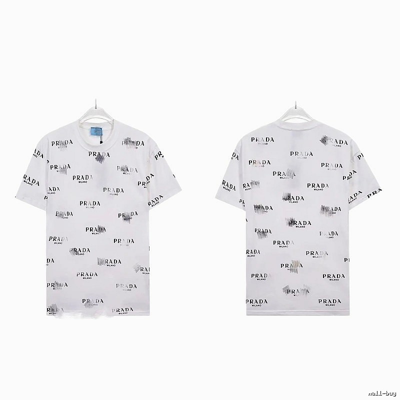 Prada All-over Print Streetwear Style White Short-sleeve T-Shirt