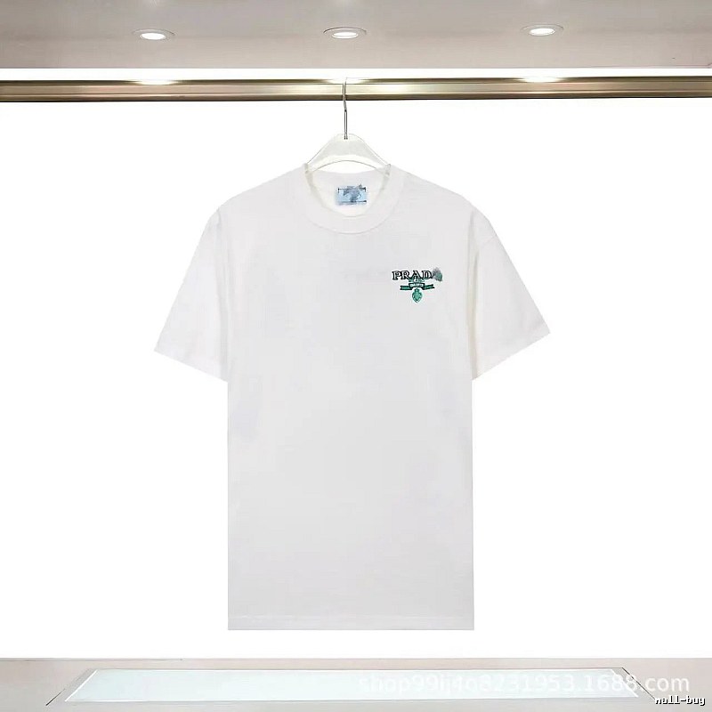 Prada Embroidered Minimalist Style White Short-sleeve T-shirt