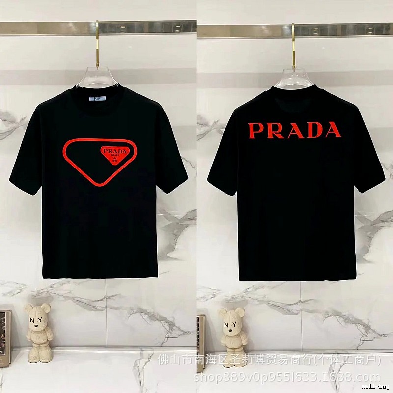 Prada Inverted Triangle Streetwear Style Black Short-sleeve T-shirt