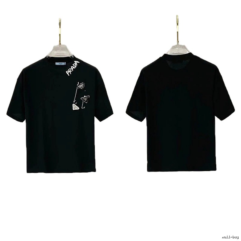 Prada Inverted Triangle Streetwear Style Black Short-sleeve T-shirt