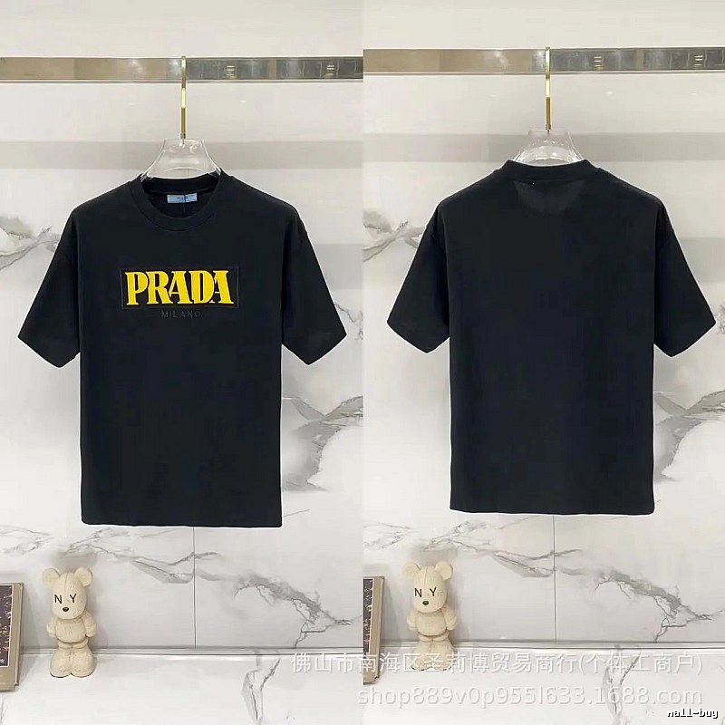 Prada Trendy Style Letter Print Black Short-sleeve T-shirt