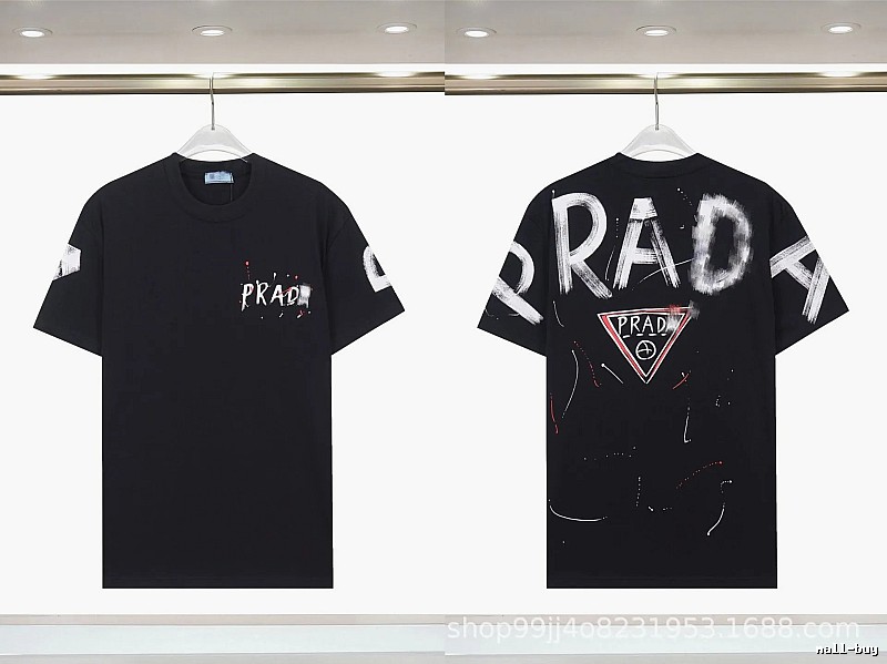 Prada Triangle Logo Graffiti Style Black Short-sleeve T-shirt