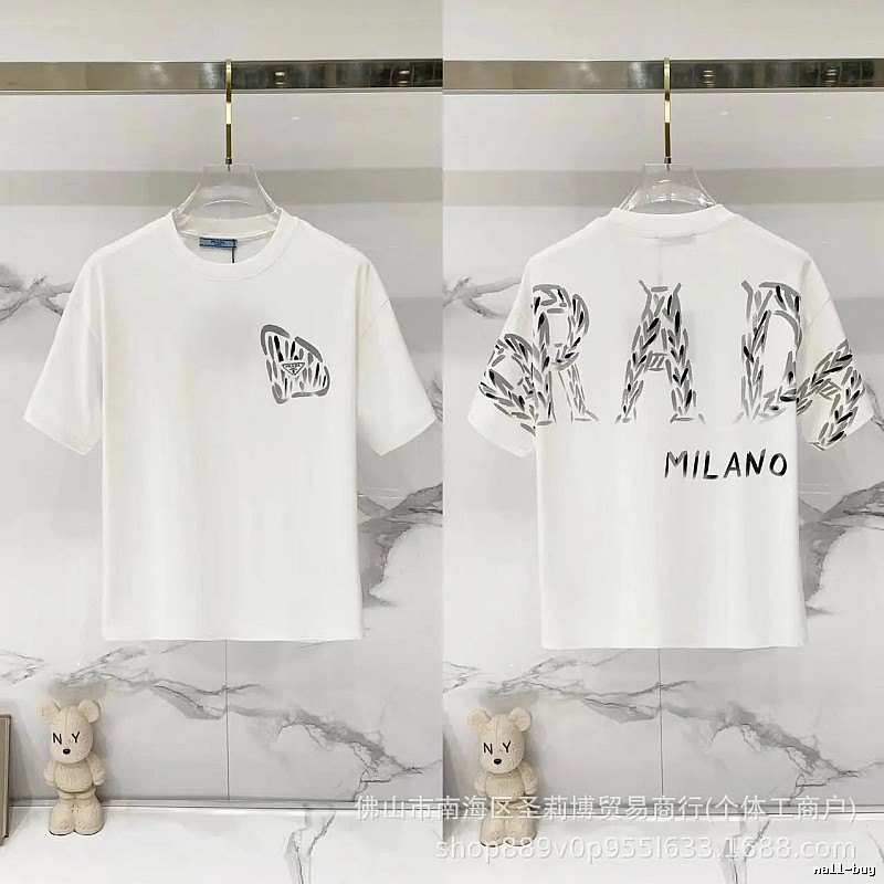 Prada Triangle Logo Trendy & Edgy Style White Short-sleeve T-shirt