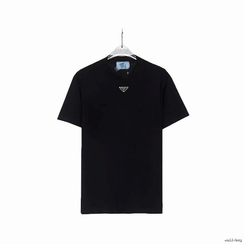 Prada Triangular Logo Minimalist Style Black Short-sleeve T-shirt