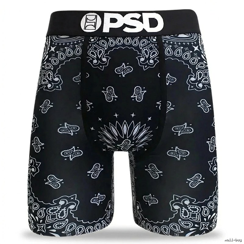 PSD retro-style printed black shorts