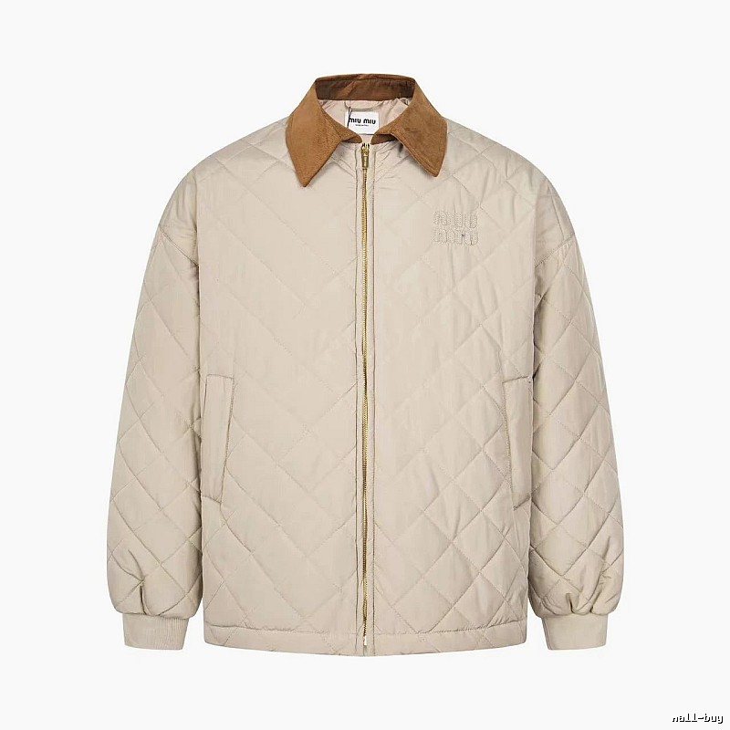 Quilted Collared Jacket with diamond stitching and a contrasting brown collar - Travel