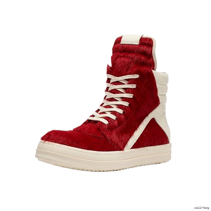 Rick Owens punk-style red and white high-top shoes