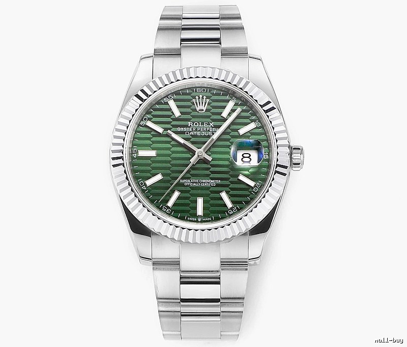 Rolex Datejust Automatic Watch with green fluted-pattern dial and oyster bracelet in Silver And Green
