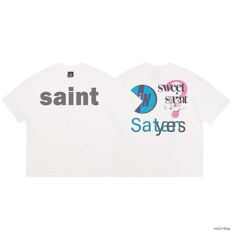 SAINT Mixed Print Street Style Off-white Short-sleeve T-shirt