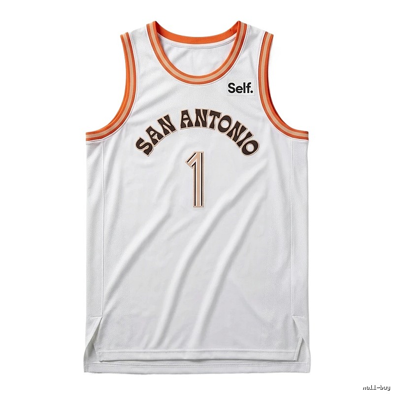 Self. Spurs white and orange basketball jersey