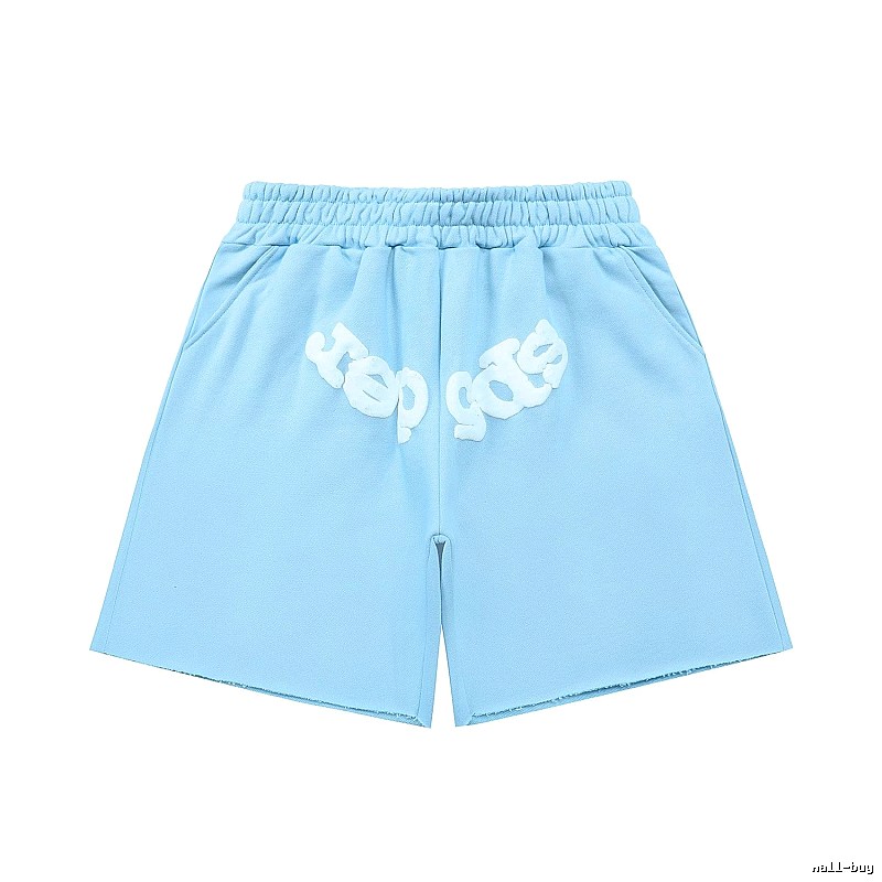 Sp5der letter-style light blue shorts