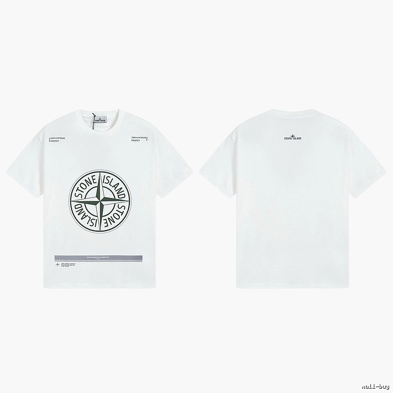 Stone Island Compass Print Casual Style White Short-sleeve T-shirt