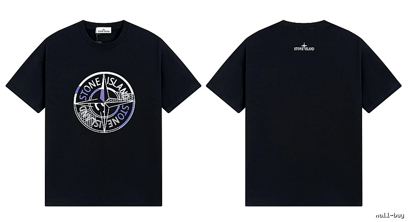 Stone Island Compass Print Street Style Black T-Shirt