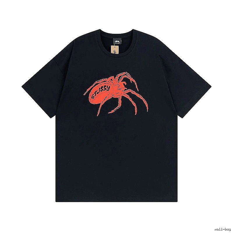 Stussy Black Spider Graphic T-Shirt Travel Styling Logo