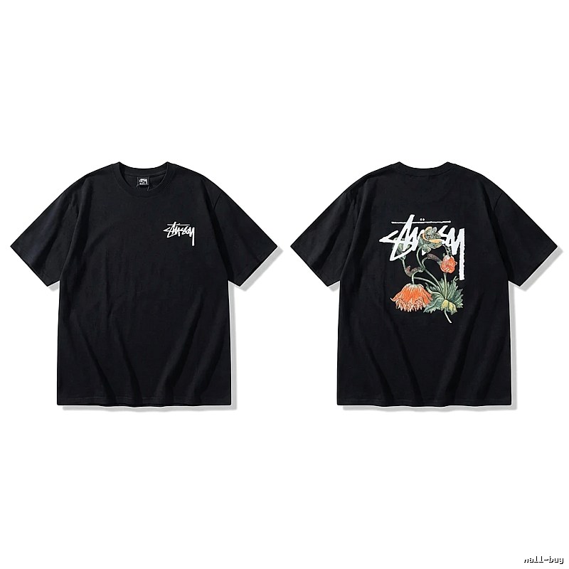 Stussy floral-style black T-shirt