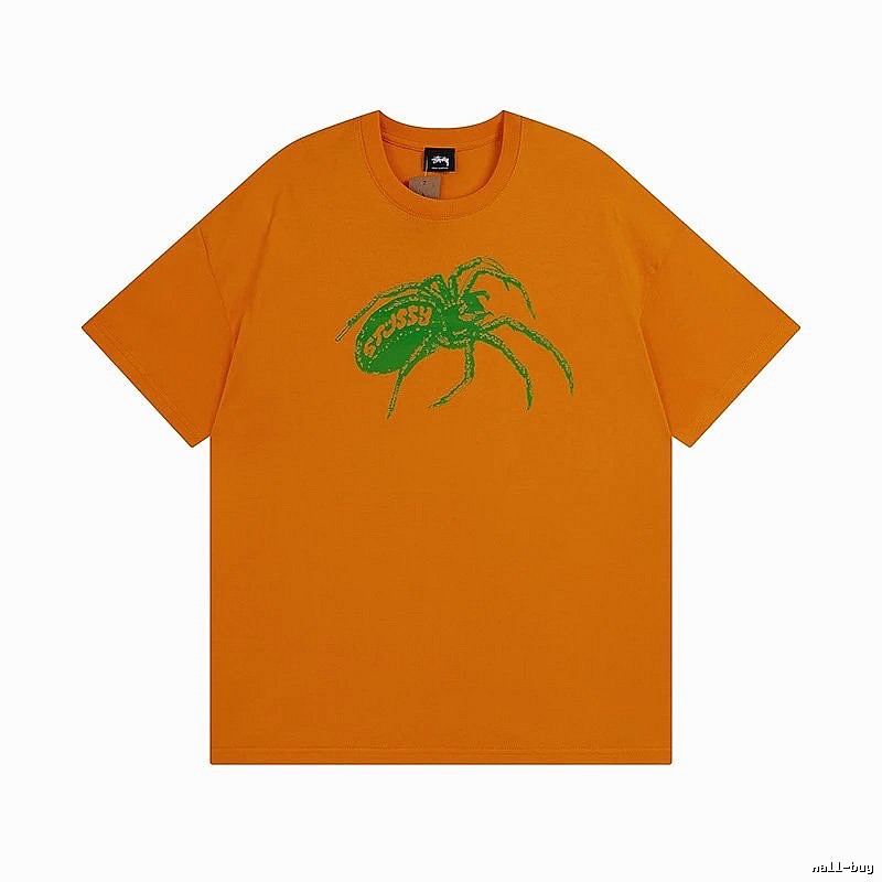 Stussy Orange Spider Graphic T-Shirt Streetwear Look Logo
