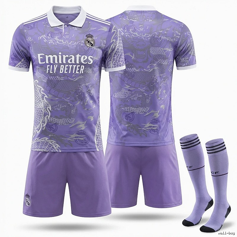 The dragon-patterned purple jersey of Real Madrid.