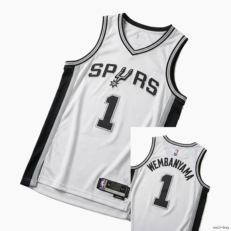 The white and black basketball uniform of Spurs' Wembanyama