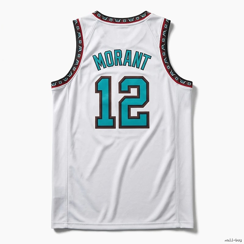 The white basketball uniform of Ja Morant of the Grizzlies.