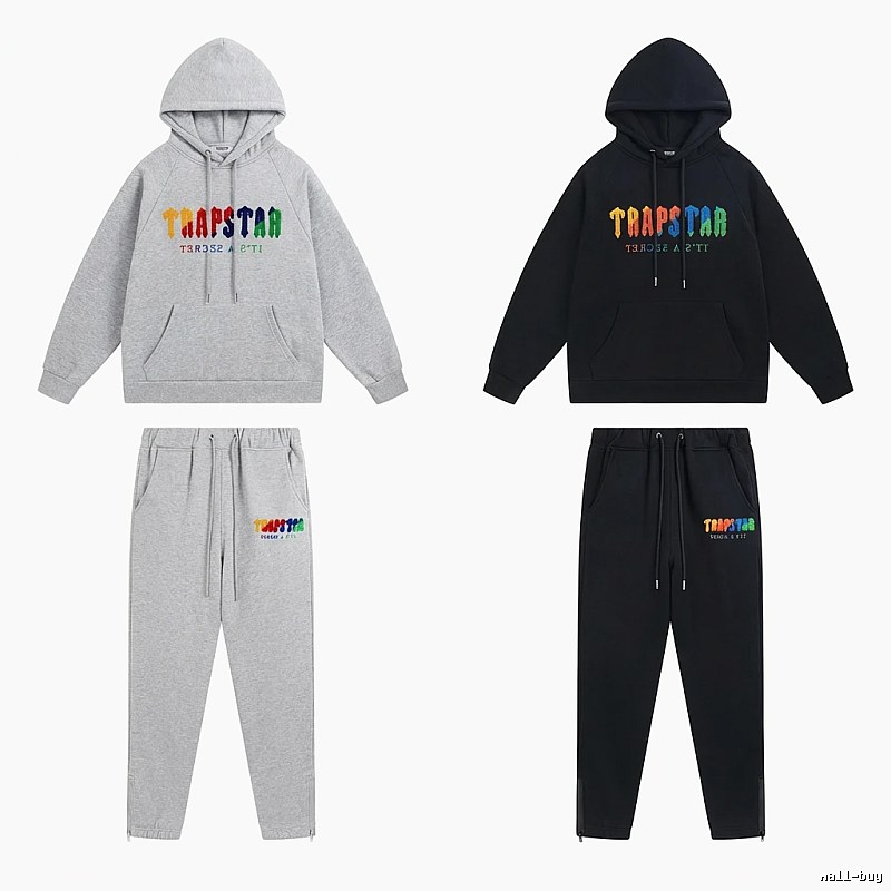 Trapstar Rainbow Wind Grey/Black Hooded Set