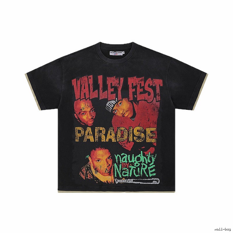 Valley Fest Hip-hop Vintage Distressed Black T-Shirt