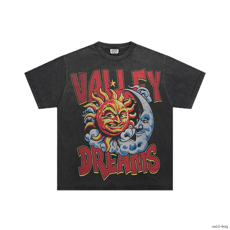 Valley Sun & Moon Print Vintage Black T-Shirt
