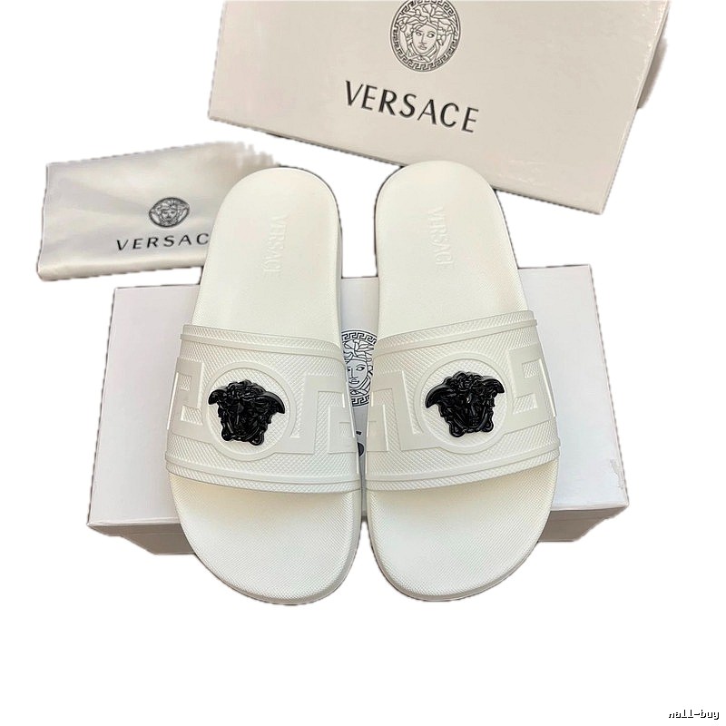 Versace Medusa Trendy Luxury Style White Slide Sandals