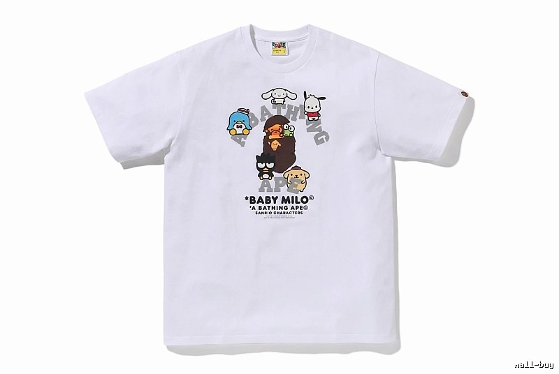 White short-sleeved shirt with Bape cartoon prints