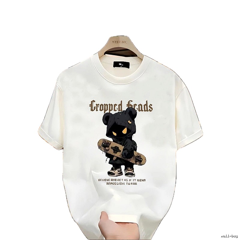 YZEEMC Bear Print Dark Style Off-white T-shirt